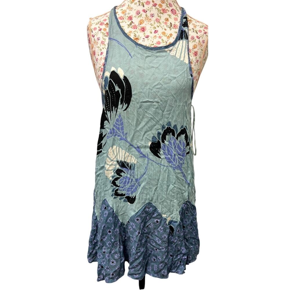 🌸 Free People Intimately M Blue Floral Slip Tunic Top Boho Y2K Layer - Picture 1 of 4